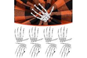 SOPHENA Halloween Napkin Rings Decoration 8 Pcs, Metal Rings Holders for Home Birthday Party Dinner Table Favors Supplies Halloween Bar Dinning Costume Decor (Silver Skeleton Claw)
