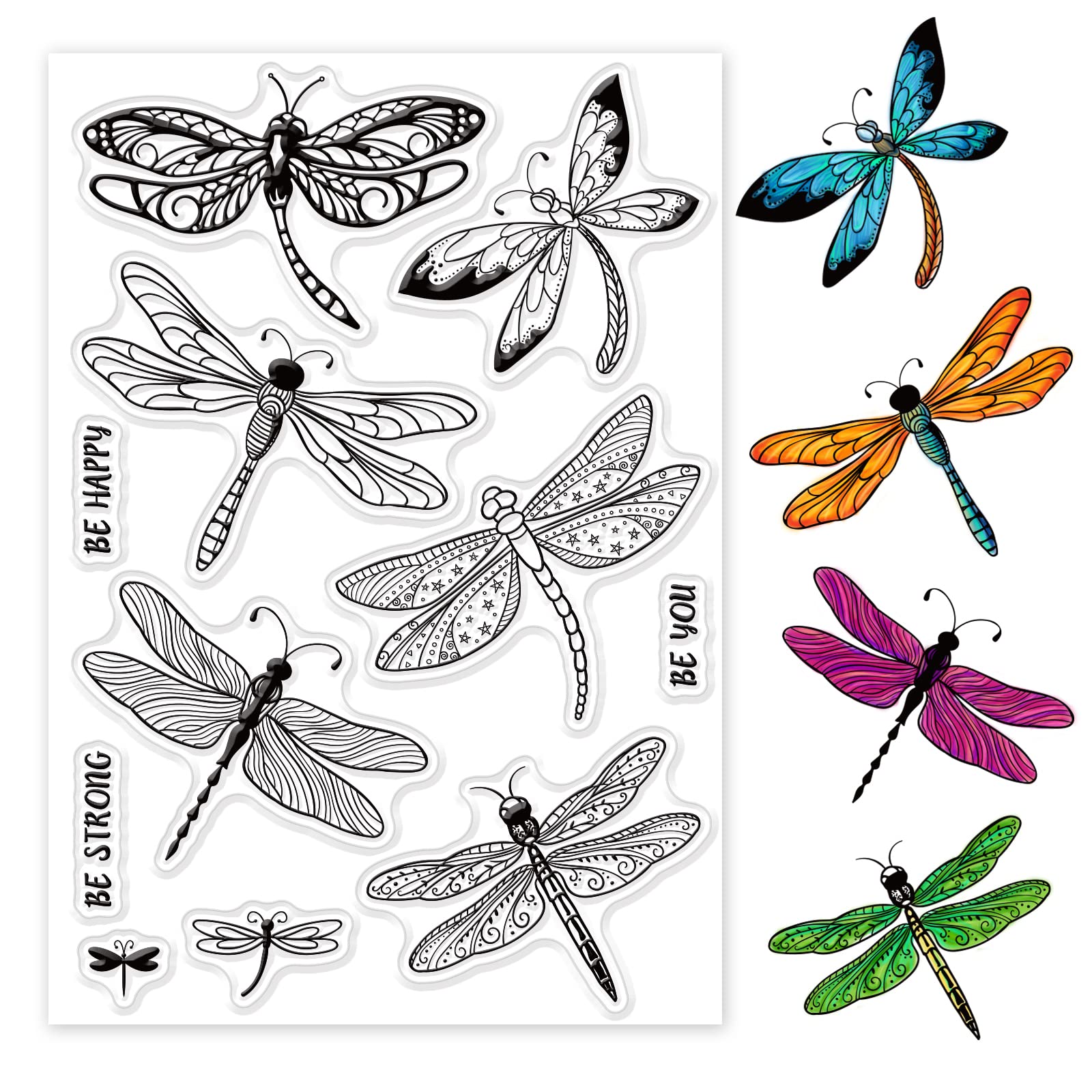GLOBLELAND Dragonfly Clear Stamps Silicone Clear Stamp Seals for Cards Making DIY Scrapbooking Photo Journal Album Decoration