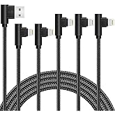 APFEN iPhone Cable 5 Pack(3/3/6/6/10FT) MFI Certified Cable Lightning Fast Charger Nylon Braided Data Cord 90 Degree Elbow for Game Video Compatible with iPhone 12 11 Pro Max XR XS Max iPod (Black)