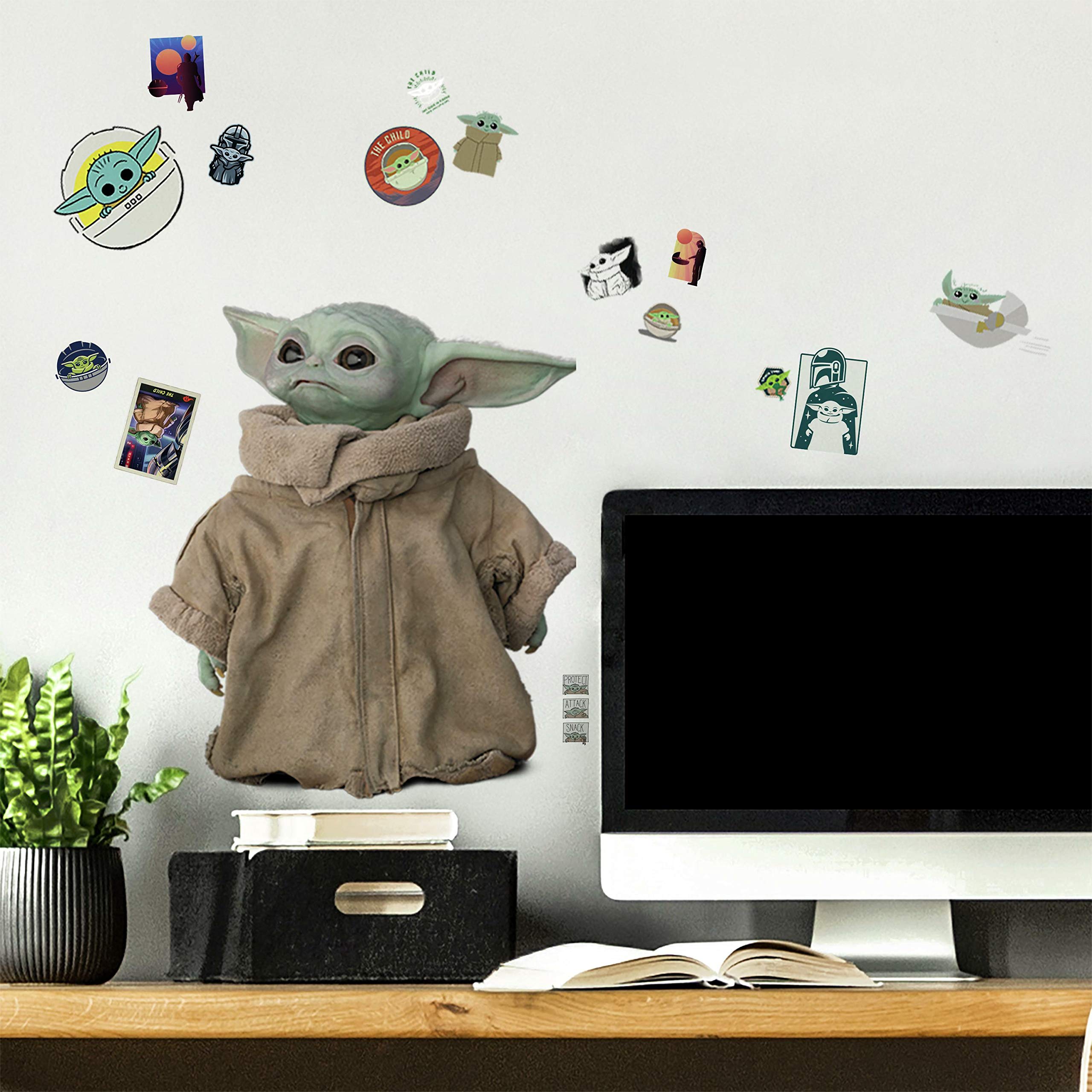 RoomMates RMK4477SCS The Mandalorian The Child Peel and Stick Wall Decals, Green/Tan/White