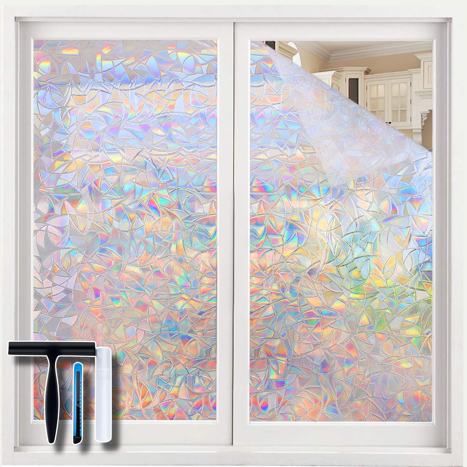 Volcanics Privacy Window Film Decorative Window Cling Glass Film Reflective 3D Window Film 44.5 x 300CM Non-Adhesive Window Stickers Static Cling Window Covering