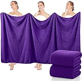 Lounsweer 2 Pcs Extra Large Bath Towel Set 40 x 80 Inches Oversized Bath Sheets for Adults Jumbo Soft Highly Absorbent Coral Fleece Shower Towel for Hotel Bathroom Guest Spa Gym (Purple)