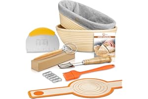 Banneton Proofing Basket Set - 10" Oval & 9" Round With Liners, Bread Sling, Danish Dough Whisk, Lame, Bowl Scraper, Oil Brus