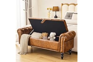 Furnimart Storage Bedroom Bench for End of Bed, Faux Leather Upholstered Storage Ottoman with Rolled Arms for Bedroom,Living Room, Entryway, 2.5Cubic Feet