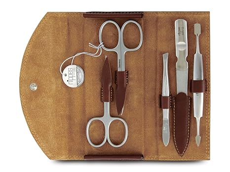 Nippes Solingen Maniküreset, 5-teilig, Edelstahl rost- und nickelfrei, Echtes Rindleder-Etui mit Druckknopf, Nippes Premium L