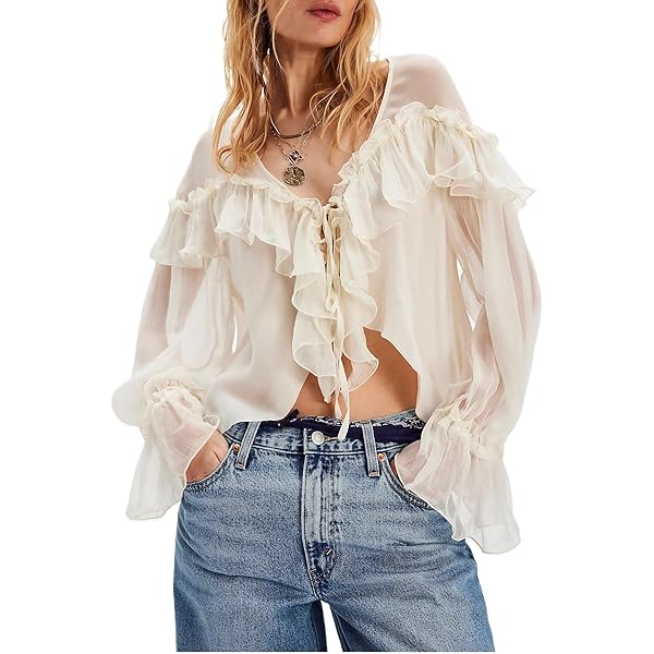 トップス vintage like sheer frill blouse 71mB7g4fOBL._SY350_QL65_.jpg