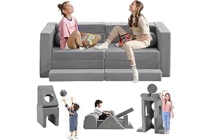 Domiqut 22Pcs Modular Kids Play Couch, 1000+DIY Creativing Playroom Furniture for Kids, Toddler Couch, Convertible Foam and Floor Cushion for Boys and Girls,Dark Grey