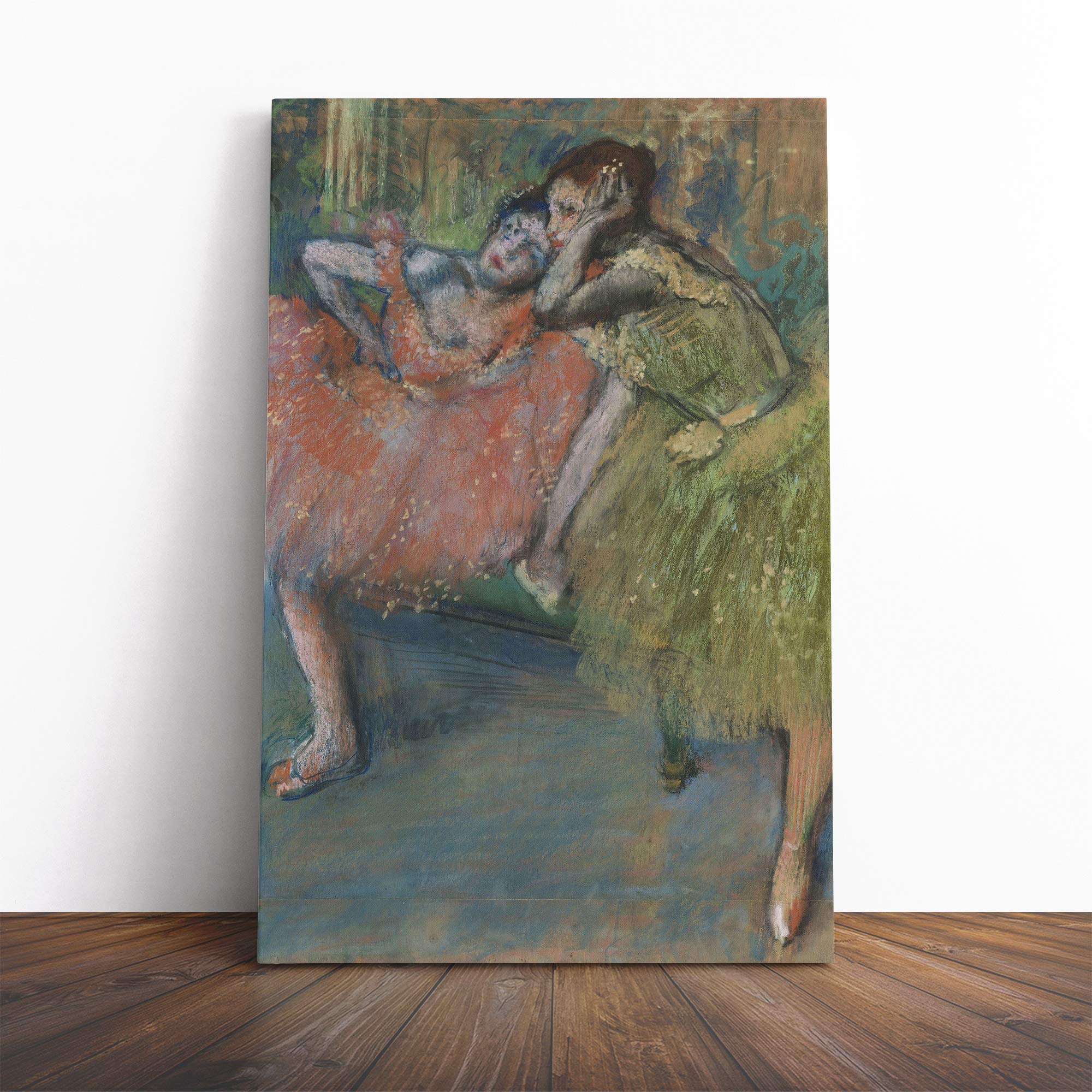 Edgar Degas Two Dancers, Green and Pink Canvas Print | Gallery Wrapped 30mm Frame Wall Art | 20x14 inches | Ready to Hang | Impressionist Picture | Living Room Bedroom Lounge Office