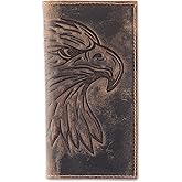 F&L CLASSIC Men's RFID Vintage Look Genuine Leather Long Bifold Wallet Checkbook Wallets,brown eagle head,240-102