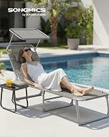 SONGMICS Sun Lounger Folding Deck Chair 193x53x29 cm 150 kg Sunshade view 2