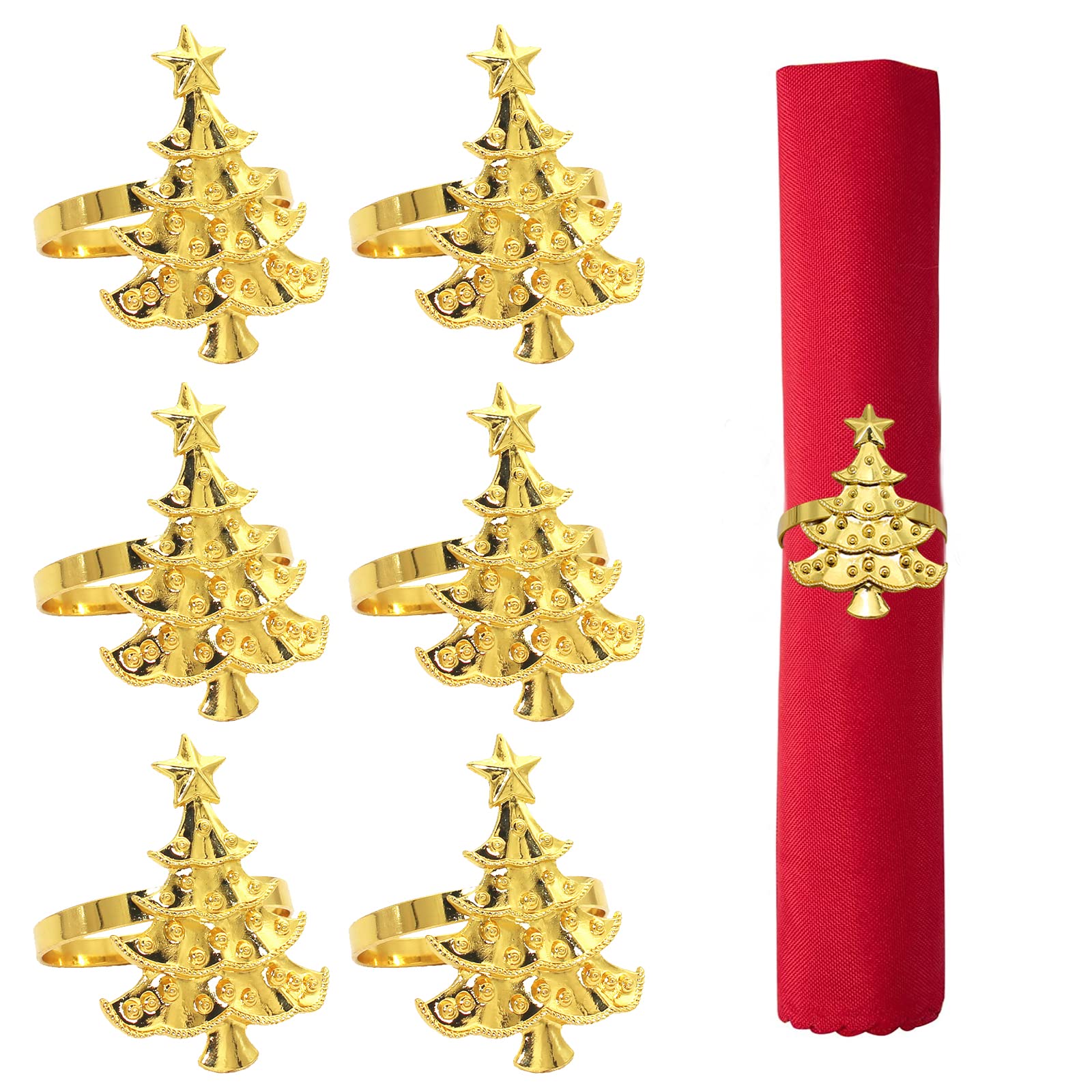 Christmas Tree Napkin Rings, 6PCS Gold Napkin Buckles Set for Xmas Table Decorations — image 1