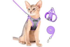 Dooradar Cat Harness and Leash Set, Escape Proof Lightweight Kitten Harness, Soft Breathable Reflective Vest for Outdoor Walking Traveling, Adjustable for Medium Cats, Grey & Purple, M