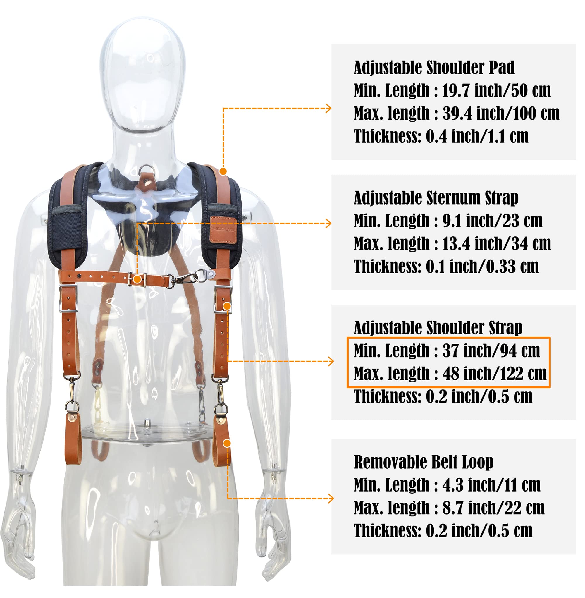 Construction suspenders for carpenter, men for framing Leather tool belt