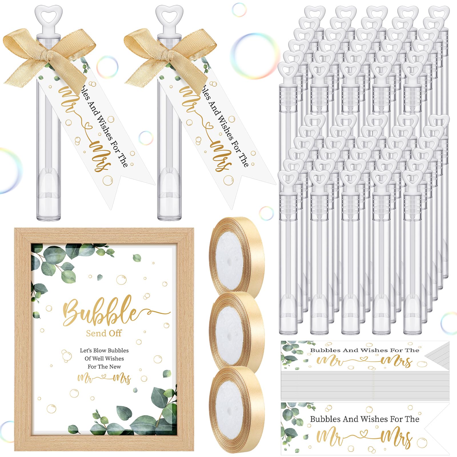 Photo 1 of ***(SMALL CRACK/ MINOR DAMAGE)***Gemscream 405 Pcs Wedding Bubbles Wands Set Include Heart Bubble Wands Bubbles Send Off Cards Gift Tags Wood Photo Frame Ribbons for Wedding Send Off Party Favors(Champagne Gold)
