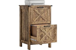 HOMCOM 2 Drawer Vertical File Cabinet with Silent Slides, Rustic Farmhouse Filing Cabinet with Barn Doors for A4/Letter Size, Printer Stand with Storage for Home Office, Rustic Brown