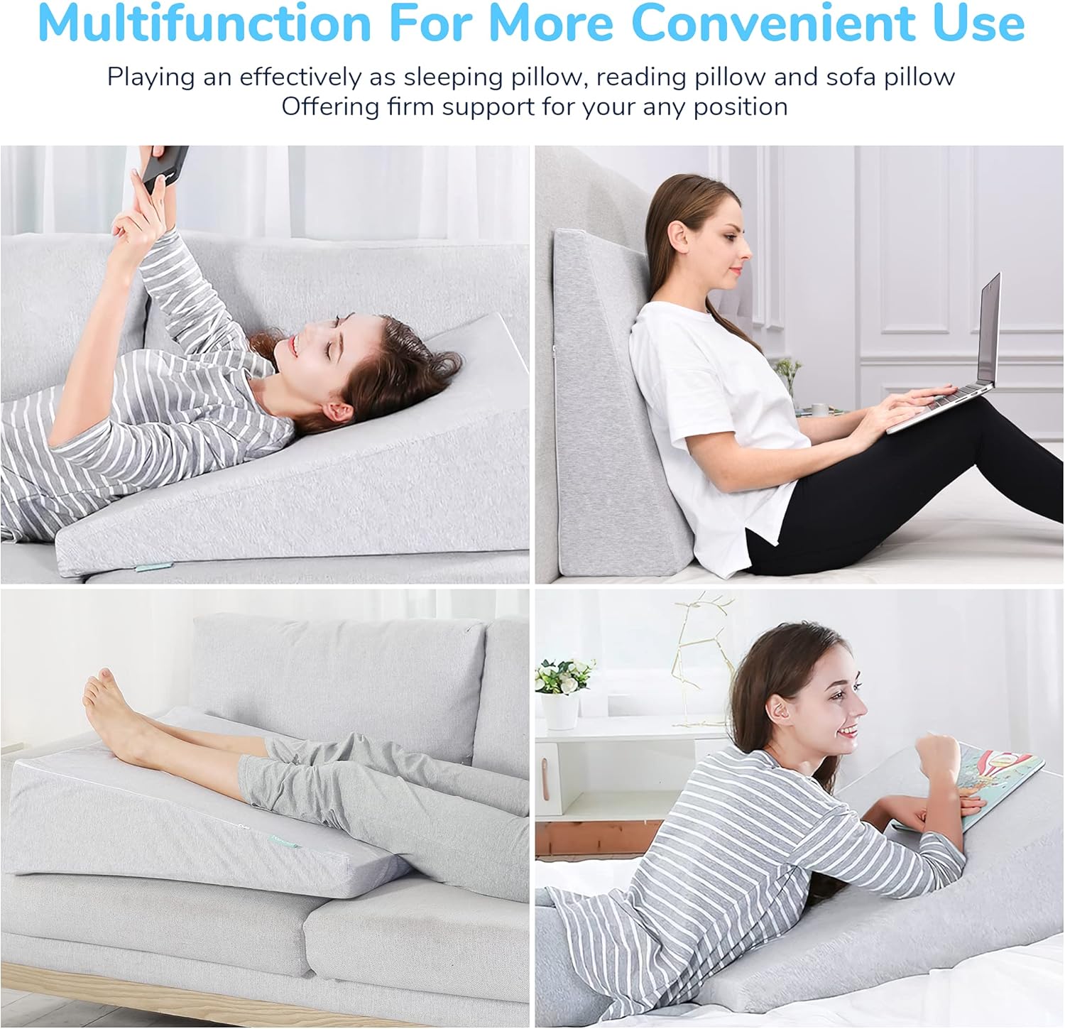 RECCI 8.5 Inch Wedge Pillow, 100% Memory Foam Incline Cushion System for Legs and Back Support Pillow, Wedge Pillow for Sleeping and Acid Reflux, Heartburn, Polygiene Removable Cover, 24x24x8.5”: Home & Kitchen