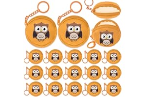 Elecrainbow 15 Pack Owl Mini Coin Purse with Keyrings for Woodland Animals Birthday Party, Owl Themed Goodie Bag Stuffer, Present for Friends, Creative Souvenirs, Khaki