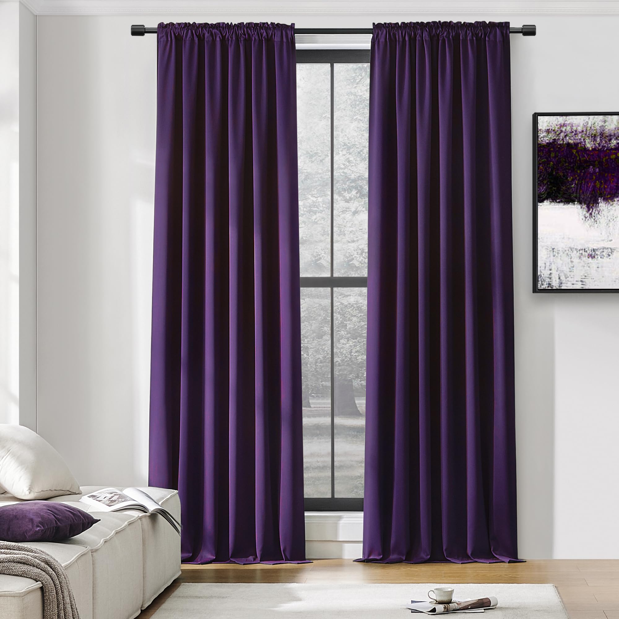 DONREN Royal Purple Blackout Curtains for Bedroom - Thermal Insulated Rod Pocket Curtains for Living Room (52 x 90 Inch Length,1 Pair)