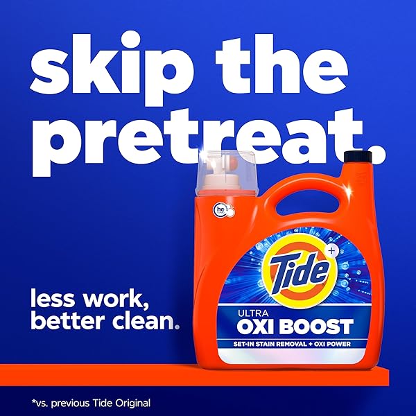 TIDE ULTRA OXI BOOST LIQUID LAUNDRY DETERGENT, 148 FL OZ, 105 LOADS, ADVANCED STAIN REMOVER WITH EXTRA OXI POWER