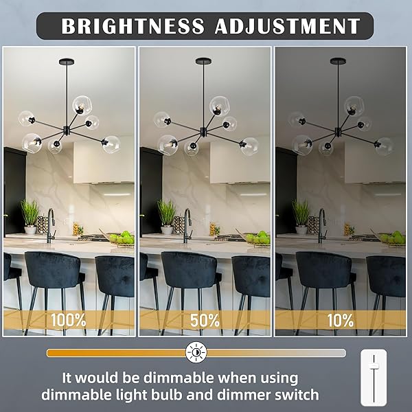 KOKO&YUKINA 6-LIGHT GLOBE SPUTNIK CHANDELIER MODERN BLACK SPUTNIK CHANDELIER MID CENTURY PENDANT LIGHT MATTE BLACK FINISHED WITH CLEAR GLOBE GLASS LAMPSHADE CHANDELIERS FOR DINING ROOM KITCHEN BEDROOM