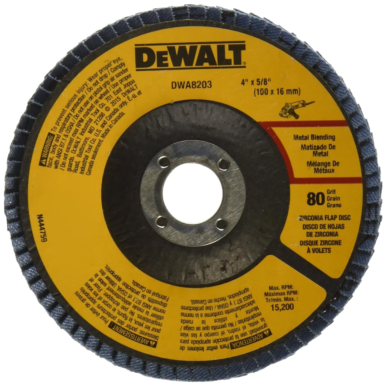 DEWALT DWA8203 80 Grit Zirconia T29 Flap Disc, 4-Inch X 5/8-Inch