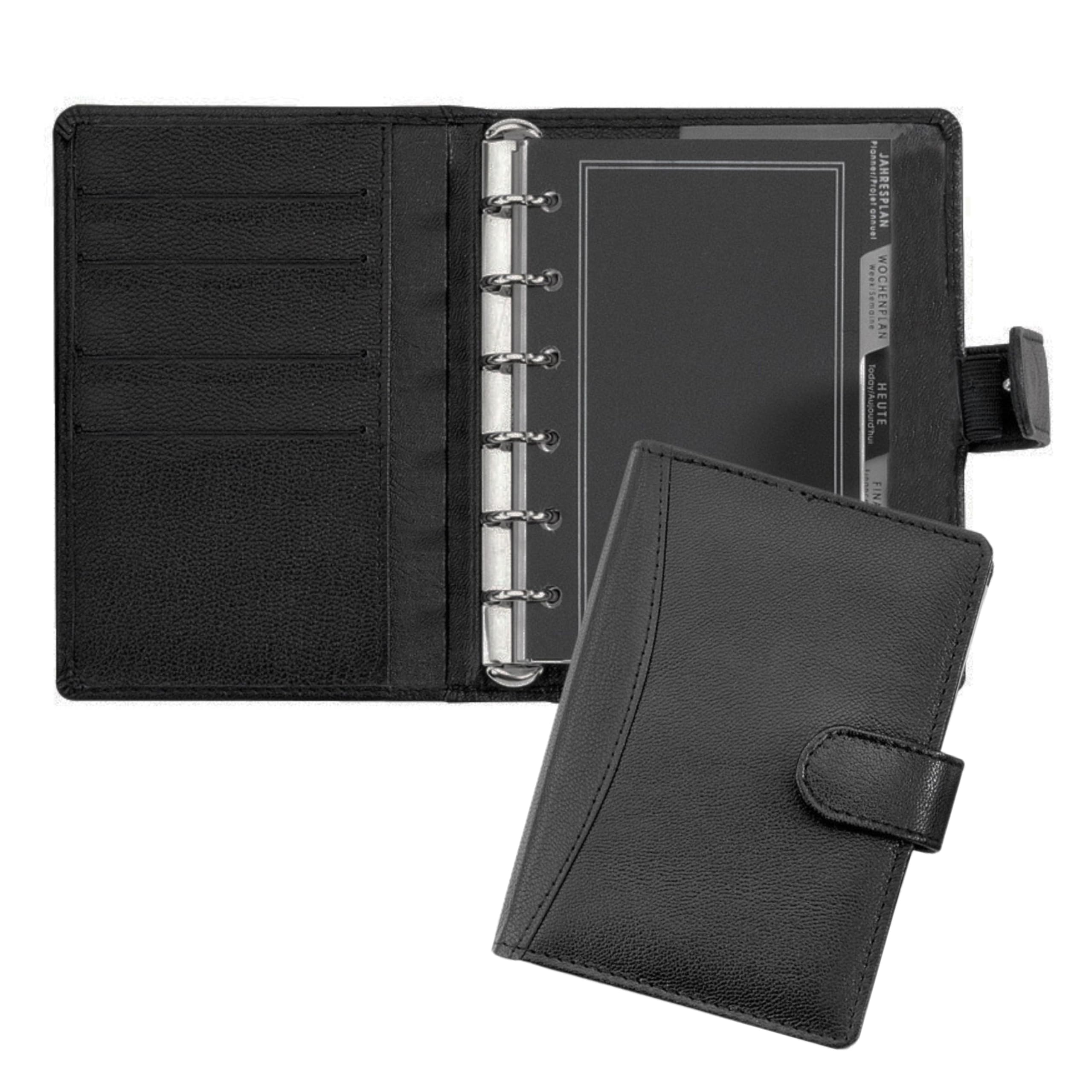 Bind Mini Planner A7 incl. Calendar 1 Week = 2 Pages Real Leather Black