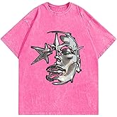 AugYew Men's Graphic Tees Shirt Unisex Cotton Oversized T-Shirt Short Sleeve Vintage Streetwear Casual Tee Top