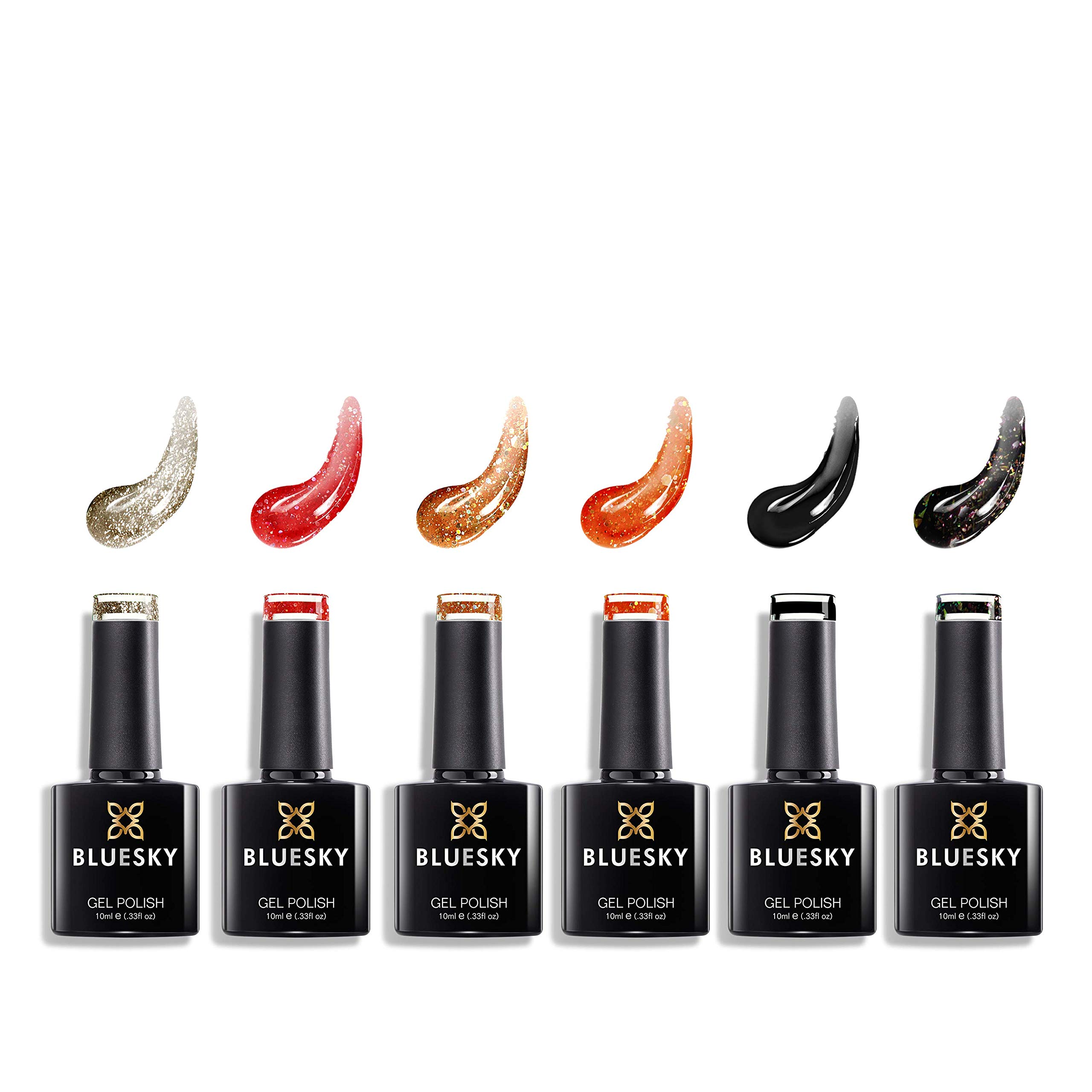 Bluesky Gel Nail Polishes, Lucky Set 17, 6 x 10ml, Orange, Red, Black (Requires Curing Under LED/UV Nail Lamp)
