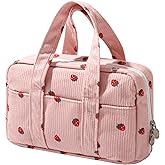 OZAOZ Large Pencil Case Pouch Extra Big Pencil Bag Wide Opening 5 Compartments Soft Corduroy Pen Bag Organizer with Zipper School Supplies for Girls Kids (A Pink strawberry)