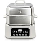 Electric Food Steamer 12.7 QT, Double-Tier 8-in-1 Vegetable & Meal Steamer, Stainless Steel, Timer & Keep Warm, Boil-Dry Protection, Healthy Cooking Kitchen Steamer