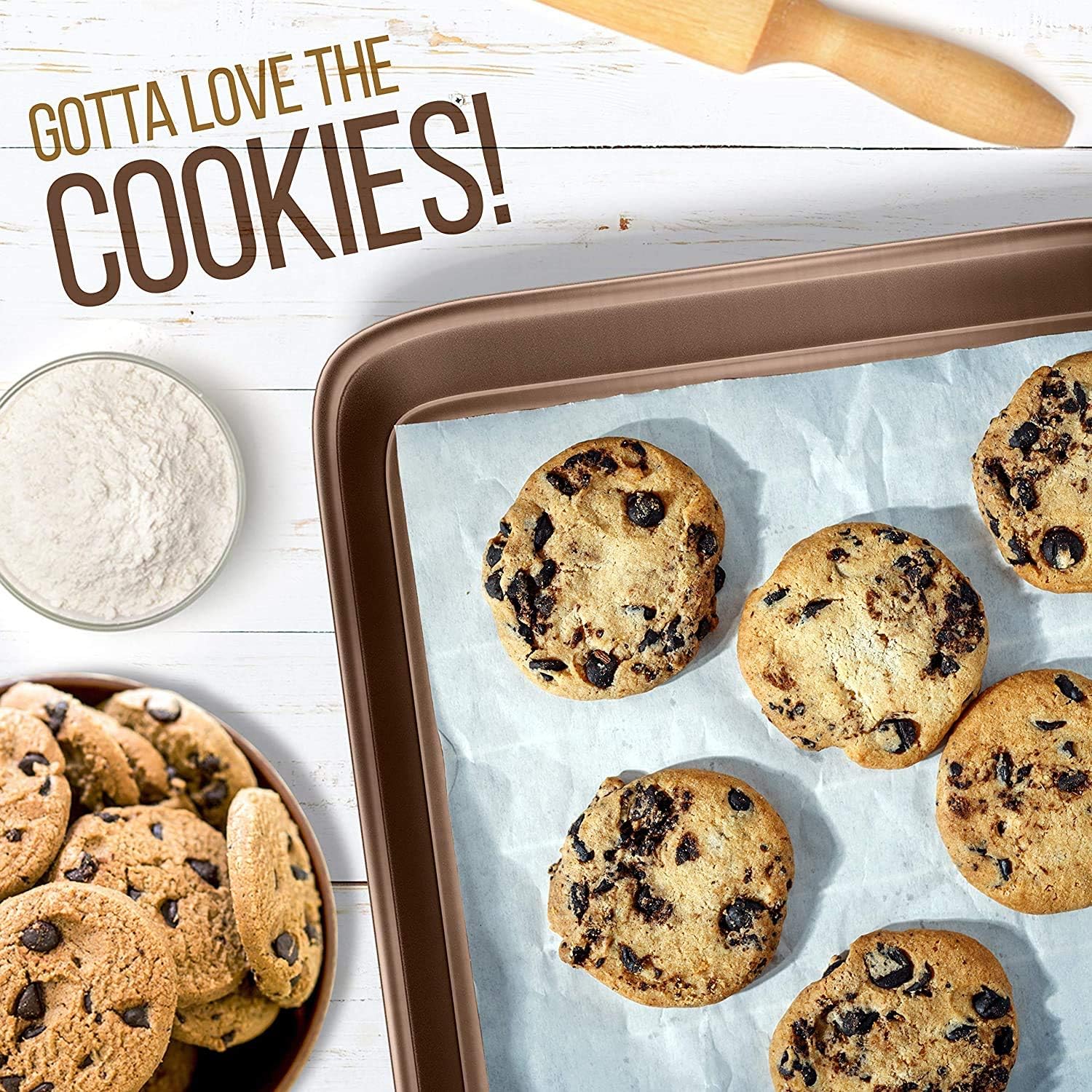 NutriChef Nonstick Cookie Sheet Baking Pan | 2pc Large and Medium Metal Oven Baking Tray - Professional Quality Kitchen Cooking Non-Stick Bake Trays w/Rimmed Borders, Guaranteed NOT to Wrap: Kitchen & Dining