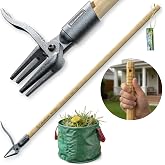 LawnVado Stand Up Weeding Tool, 4-Claw Steel Head, Non-Slip Bamboo Handle | Long handle, ergonomic foot pedal, textured non-slip grip, garden waste bag included, for lawn and garden