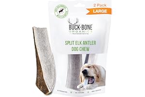Buck Bone Organics Dog Chews, Elk Antlers for Dogs, Long Lasting Dog Bones for Aggressive Chewers, All Natural, No Preservatives, Wild Shed in The USA (Large 2 Pack)