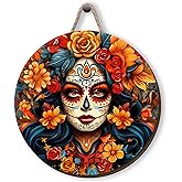 Dia De Los Muertos Wooden Wreaths for Front Day of The Dead Welcome Sign Dia De Los Muertos Decorations for Home Party