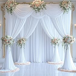 8 Panels White Backdrop Curtains for Wedding Party