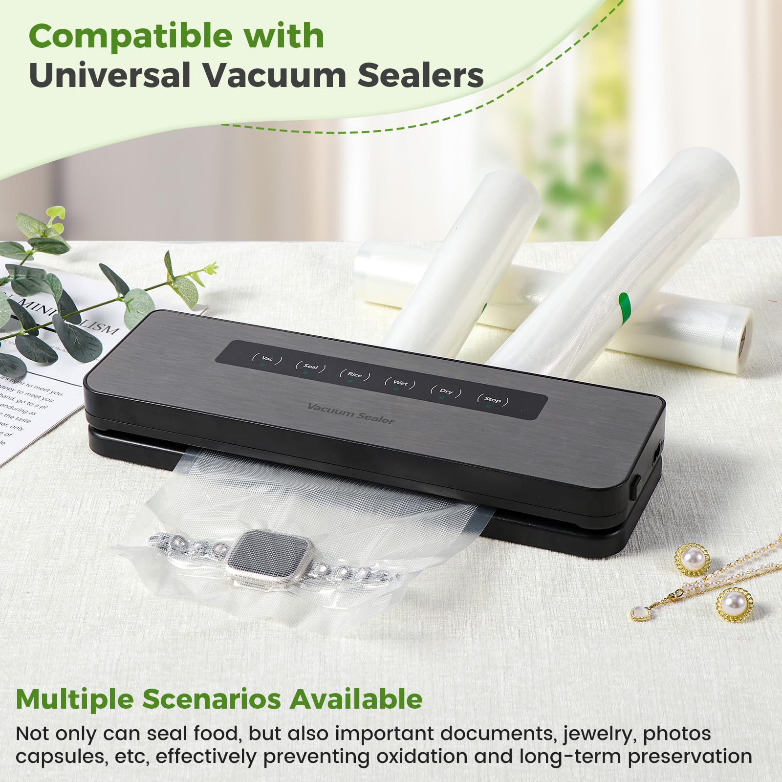 Diboniur Vakuumierbeutel 3 Rollen Vakuumierfolie, Vakuumbeutel Lebensmittel 28/25/20x300cm, Sous Vide Beutel, Einschweißfolie für alle Vakuumierer 8