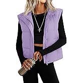 YUCOLEN Womens Puffer Vest Sleeveless Lightweigh Cropped Vests Button Zip Up Winter Warm Outerwear Stand Collar Trendy Coat
