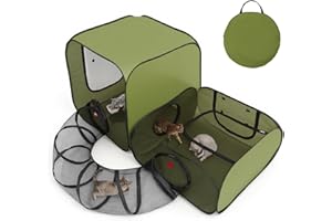 Tivray Cat Playpen, 3-in-1 Pop-up Outdoor Cat Enclosure with 2 Rooms 1 Tunnel, Breathable Pet Playpen for Indoor Outdoor Use,