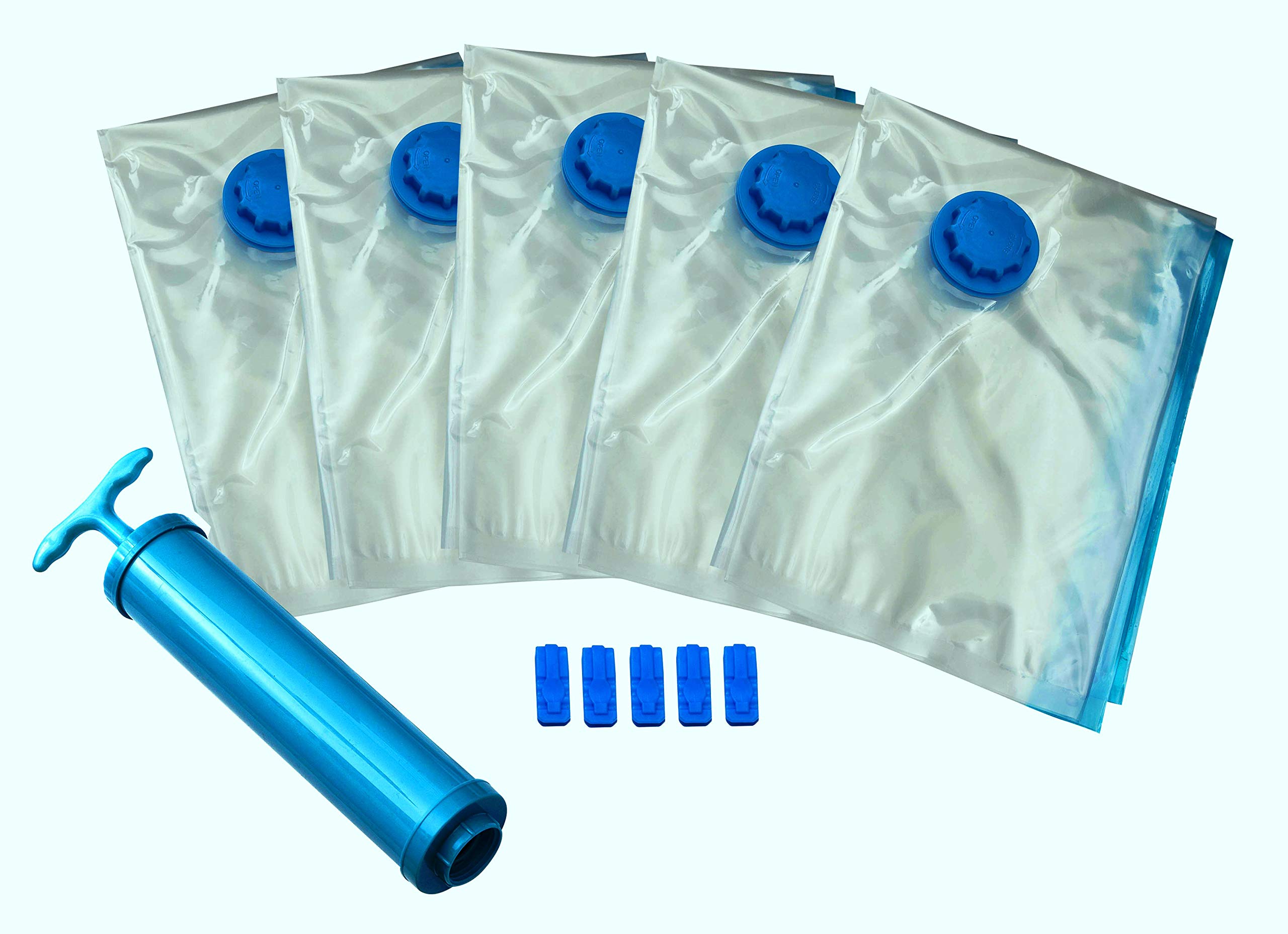 Spacee - Premium Vacuum Storage Bags – Extra Large - Multi Space Saver Bags - Pack of 5 - 80% More Compression Than other Bags - FREE Travel Hand-Pump Included - (80cm x 100cm)