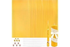 20 Pcs Beeswax Sheets for Candle Making Kit, 8"x16" Pure Bees Wax Made Sheets, Include Bee Ornaments, Cotton Candle Wicks for
