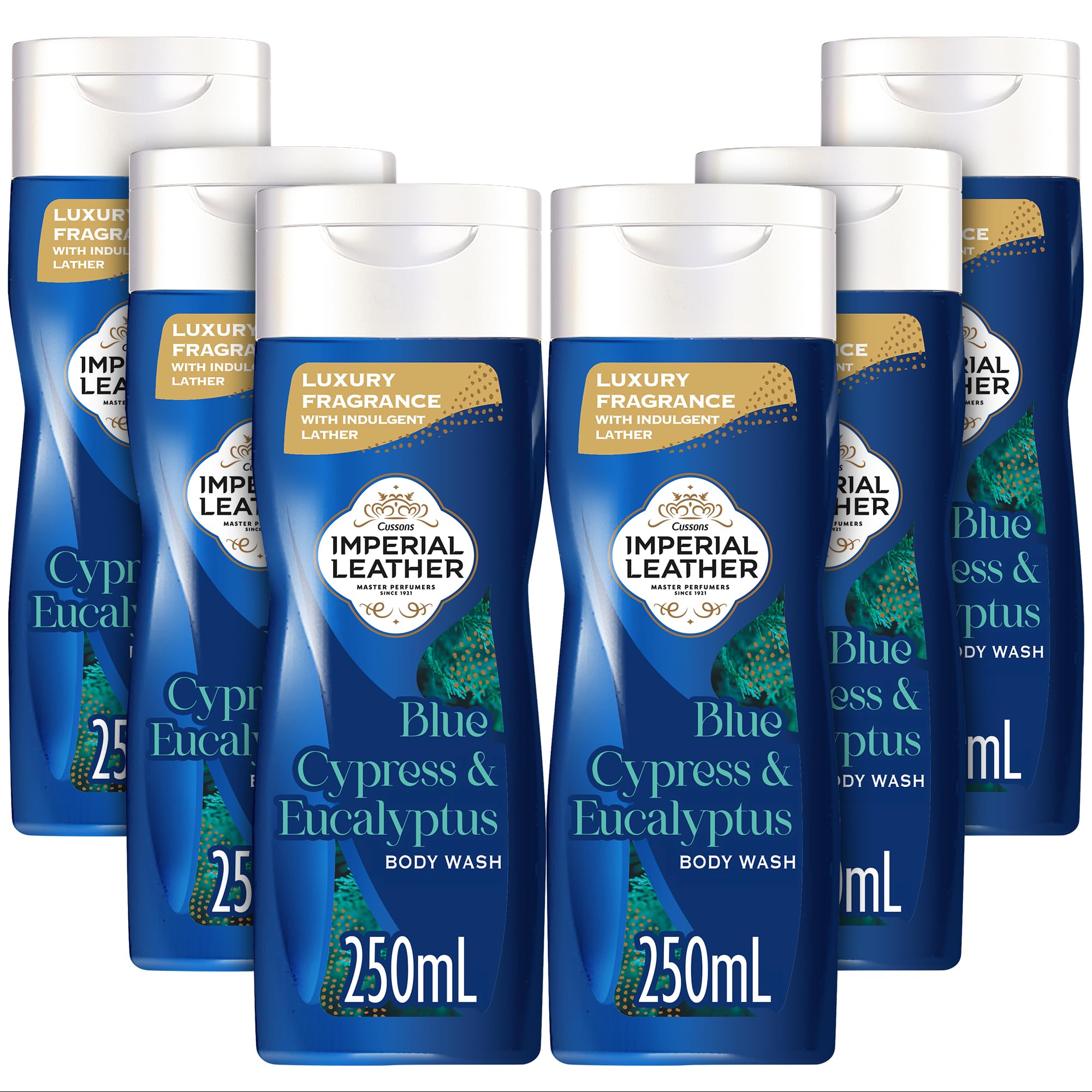 Imperial Leather Blue Cypress & Eucalyptus Body Wash Shower Gel, Signature Oil Blend, Creamy Indulgent Lather, Luxury Fragrance, Bulk Buy, Pack of 6 x 250ml