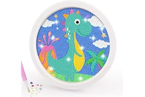 ACSAUMMY 5D Diamond Painting Kits for Kids with Wooden Frame Dinosaur Diamond Art and Crafts for Kids Ages 6-8-10-12 Full Drill Painting by Number Kits Gem Art with 6.7 inch Diamond Painting Frames
