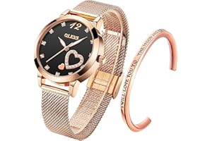 OLEVS Womens Watch Gifts Set with Bracelet Rose Gold for Lady Female Minimalist Simple Slim Thin Casual Dress Analog Quartz Wrist Watches Waterproof Two Tone