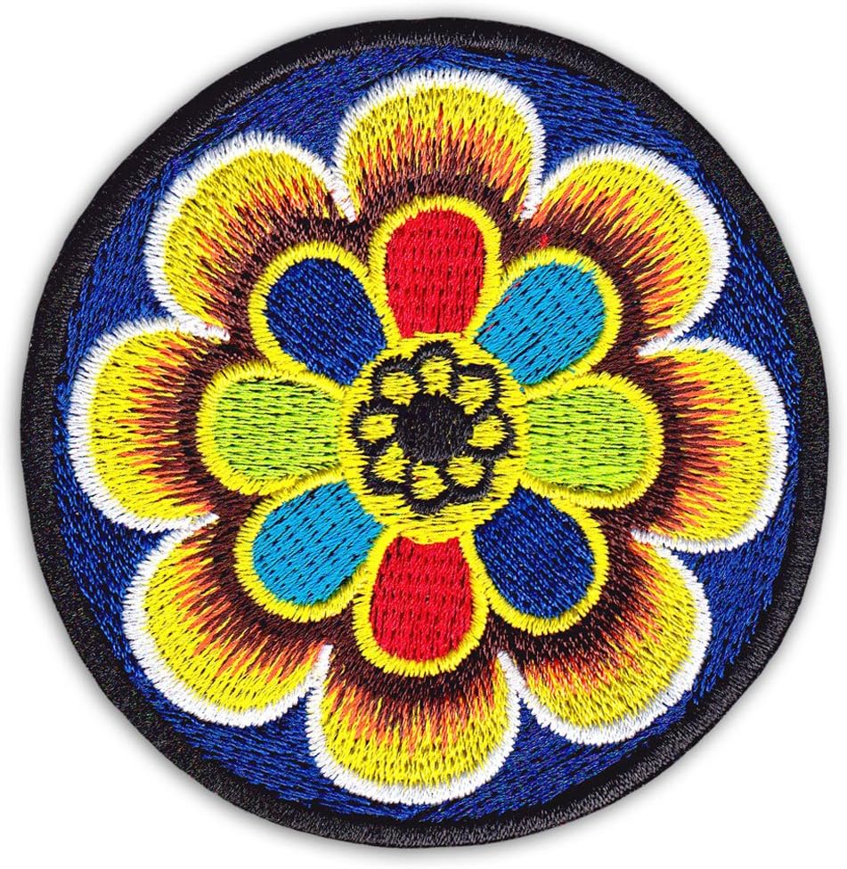 Flower Mandala Patch Iron On Sew On Embroidered Hindu Buddha Yoga Boho-Chic Namaste Aum India Guru (Small)