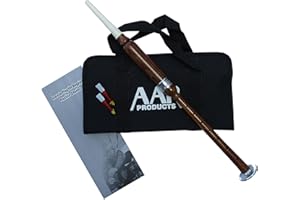 Scottish Highland Bagpipe Practice Chanter Black Silver Mount Free Reeds, Bag and Book (Brown Chanter)