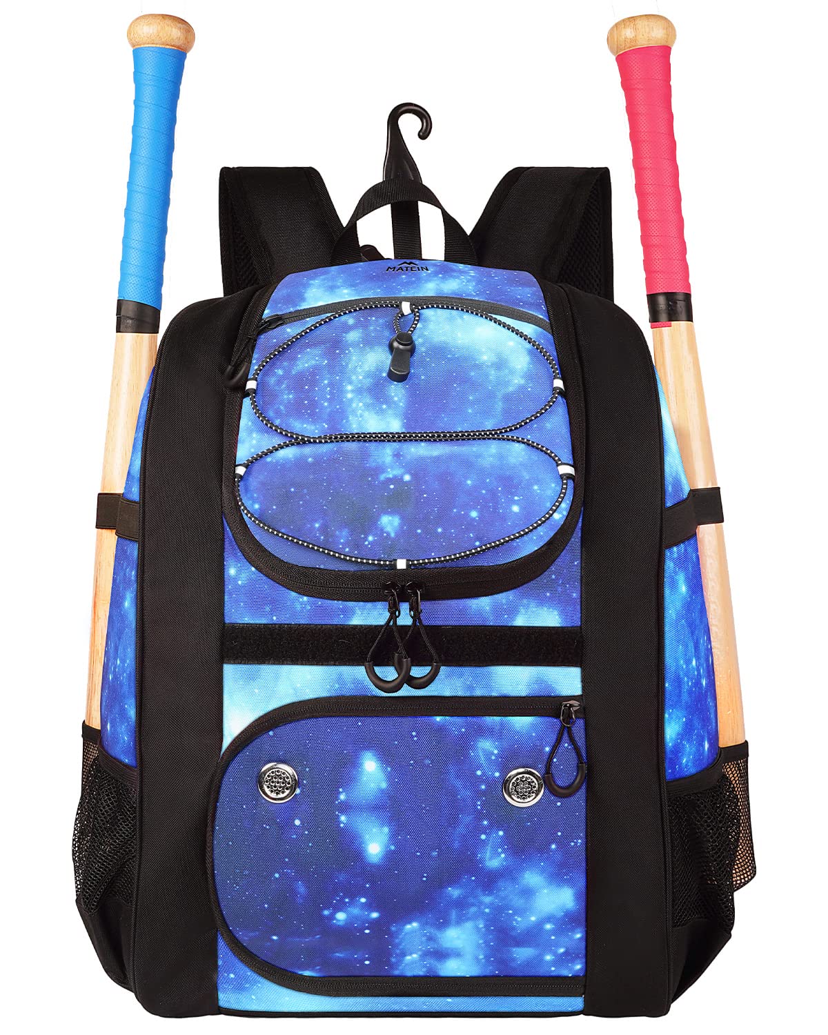 MATEIN Baseball Bag for Boys, Youth Baseball Bat Backpack for Softball Equipment & Gear & Helmet, Softball Backpack Holds 4 Bat with Fence Hook and Separate Shoe Compartment, Galaxy Blue Image