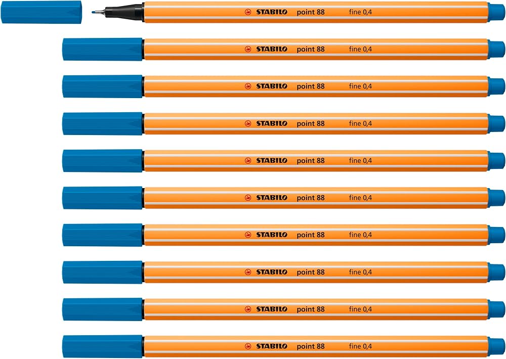 STABILO point 88 Fineliner Pack of 10 Light Blue 0.4mm Hexagonal