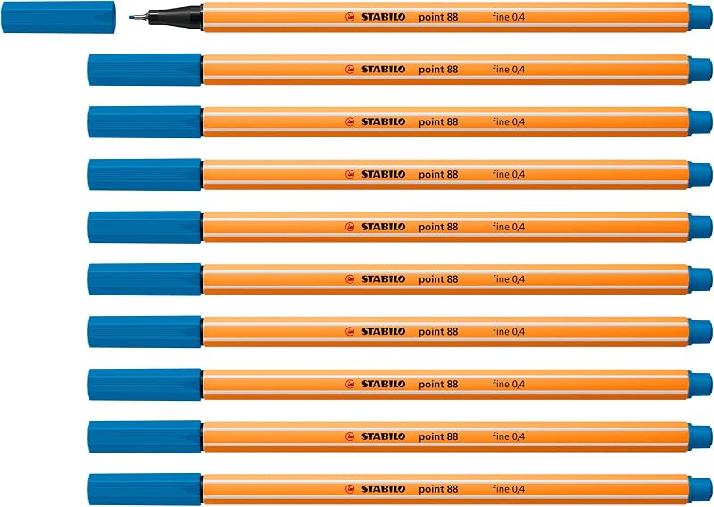 STABILO point 88 Fineliner Pack of 10 Light Blue 0.4mm Hexagonal