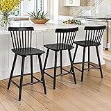 LUE BONA Upgraded Windsor Wooden Black Bar Stools