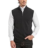 Kallspin Men’s Pure Cotton Quarter Zipper Sweater Vest V-Neck Lightweight Sleeveless Knitted Pullover
